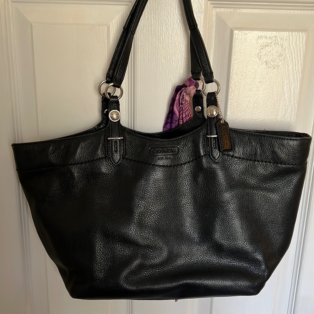 Coach black leather tote bag